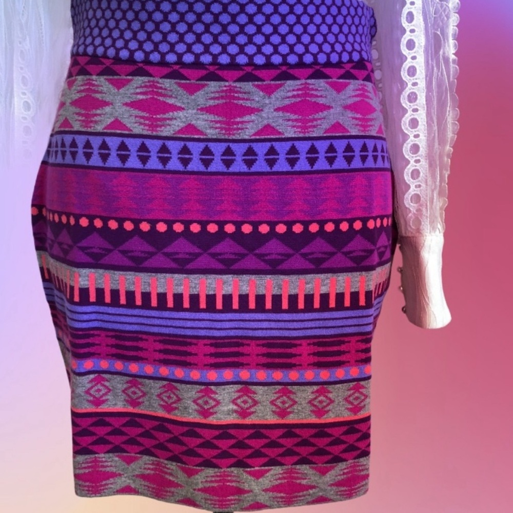 Krimson Klover Purple and Pink Aztec Mini Skirt